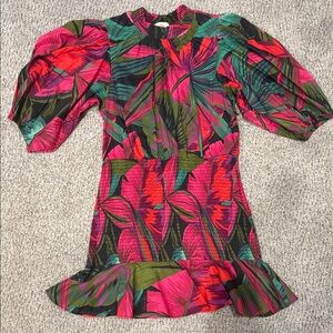 Farm Rio Vibrant Floral Puff Sleeve Dress sz med